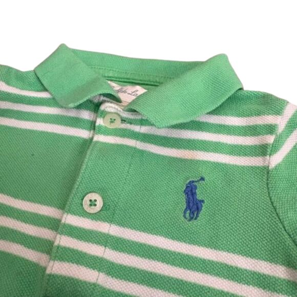 Ralph Lauren Baby Polo Romper Spring Green Striped Short Sleeve Size 9 Months - Picture 2 of 4